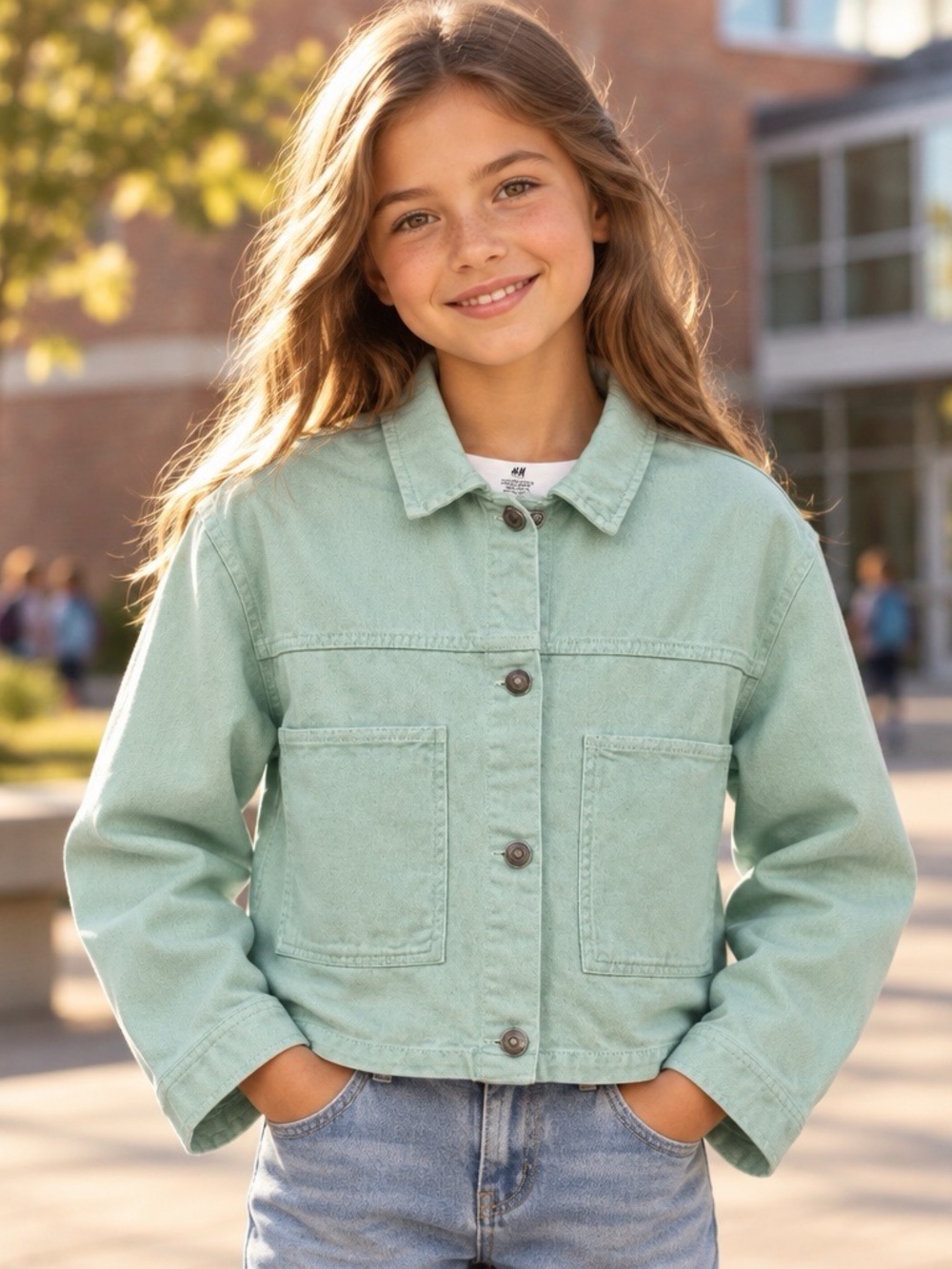 H&M Kids NWT Oversized Cotton Twill Mint Jacket Girls 8-9 years old